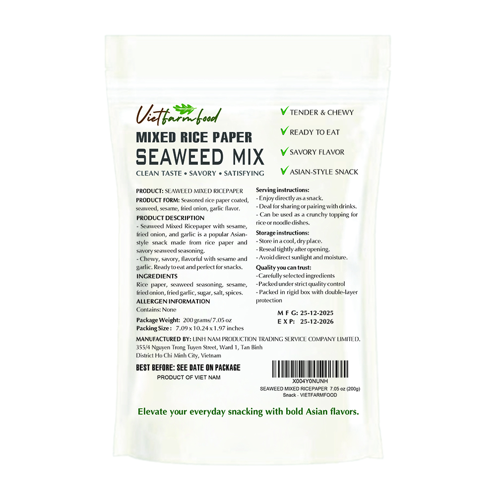 SEAWEED MIXED RICEPAPER VIETFARMFOOD: Savory & Crunchy – Ready to Enjoy, Gourmet Snack for Parties and Daily Enjoyment