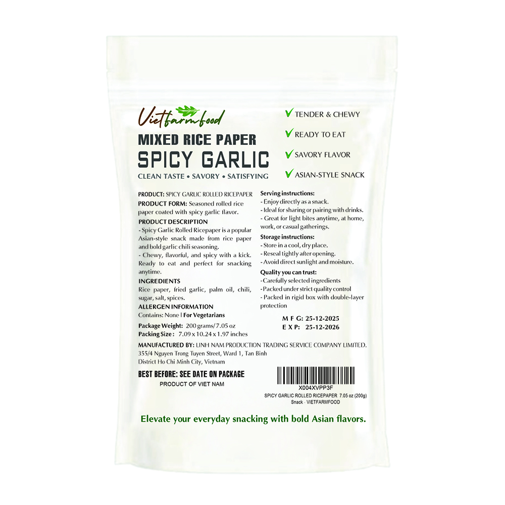SPICY GARLIC ROLLED RICEPAPER VIETFARMFOOD: Savory & Spicy – Ready to Enjoy, Gourmet Snack for Parties and Daily Enjoyment