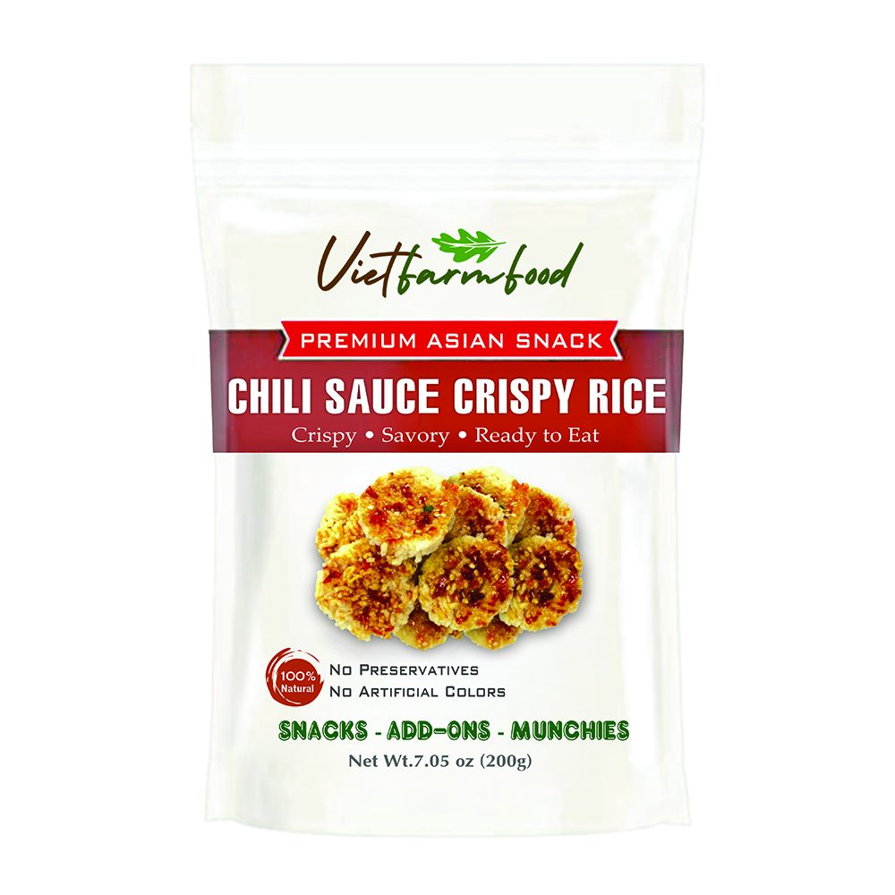 CHILI SAUCE CRISPY RICE VIETFARMFOOD: Savory & Spicy – Ready to Enjoy, Gourmet Snack for Parties and Daily Enjoyment