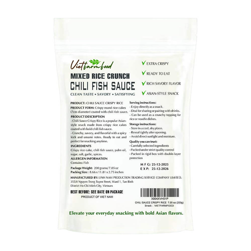 CHILI SAUCE CRISPY RICE VIETFARMFOOD: Savory & Spicy – Ready to Enjoy, Gourmet Snack for Parties and Daily Enjoyment