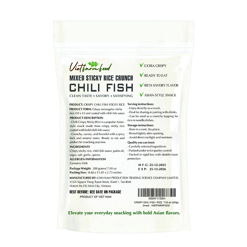 CRISPY CHILI FISH RICE VIETFARMFOOD: Savory & Spicy – Ready to Enjoy, Gourmet Snack for Parties and Daily Enjoyment