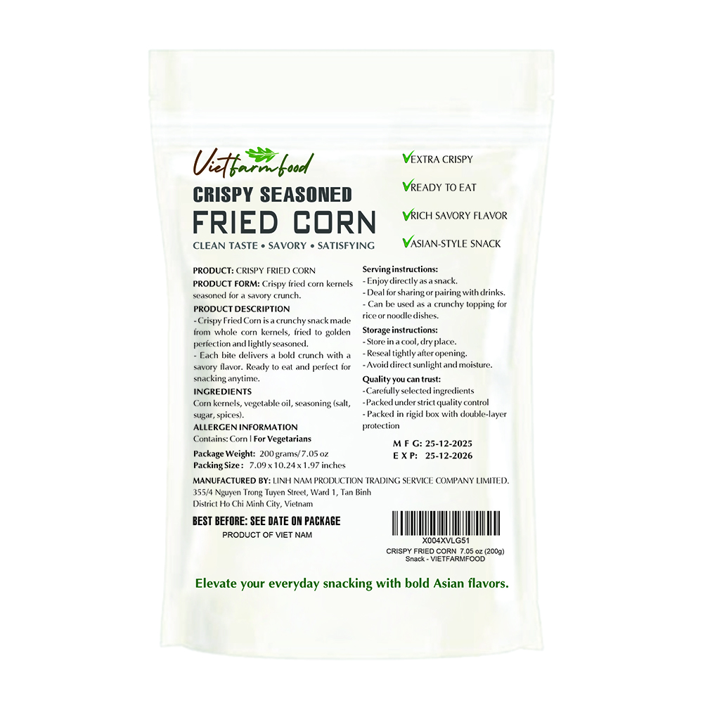 CRISPY FRIED CORN VIETFARMFOOD: Savory & Crunchy – Ready to Enjoy, Great for Snacking, Toppings or Gifting