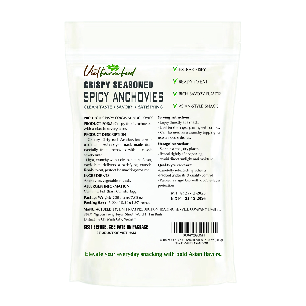 CRISPY ORIGINAL ANCHOVIES VIETFARMFOOD: Savory & Crunchy – Ready to Enjoy, Gourmet Snack for Parties and Daily Enjoyment