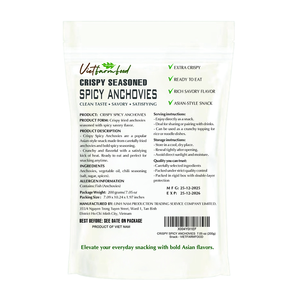 CRISPY SPICY ANCHOVIES VIETFARMFOOD: Savory & Spicy – Ready to Enjoy, Gourmet Snack for Parties and Daily Enjoyment