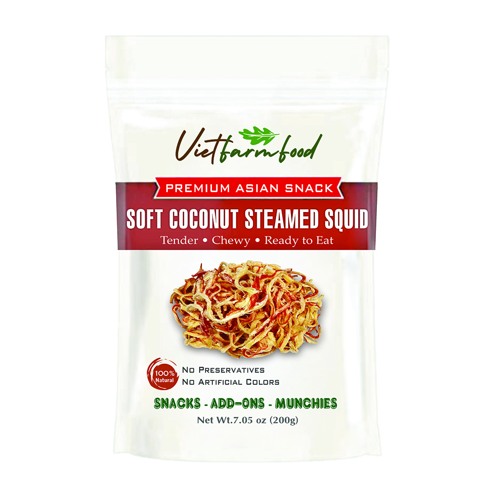 SOFT COCONUT STEAMED SQUID VIETFARMFOOD: Savory & Tender – Ready to Enjoy, Gourmet Snack for Parties and Daily Enjoyment