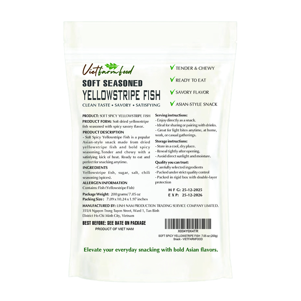 SOFT SPICY YELLOWSTRIPE FISH VIETFARMFOOD: Savory & Spicy – Ready to Enjoy, Gourmet Snack for Parties and Daily Enjoyment