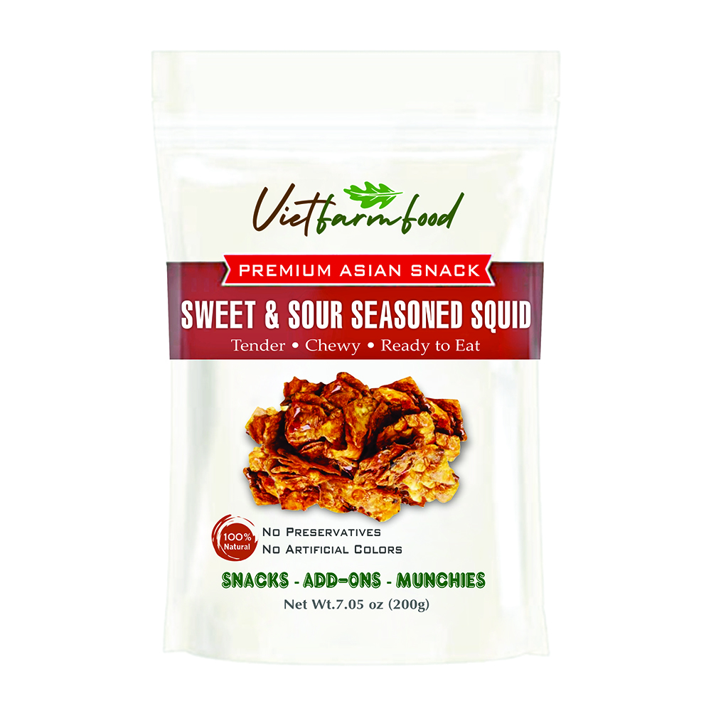 SWEET & SOUR SEASONED SQUID VIETFARMFOOD: Savory & Tangy – Ready to Enjoy, Gourmet Snack for Parties and Daily Enjoyment