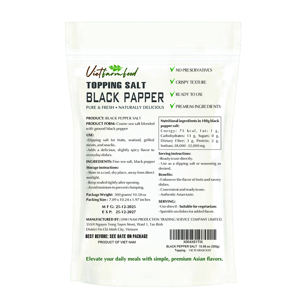 BLACK PEPPER SALT VIETFARMFOOD: Savory & Spicy – Ready to Enjoy, Great for Toppings, Snacking or Gifting