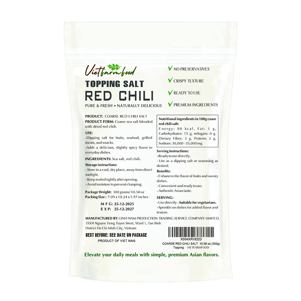 COARSE RED CHILI SALT VIETFARMFOOD: Savory & Spicy – Ready to Enjoy, Gourmet Topping for Fruits, Seasoning, and Seafood
