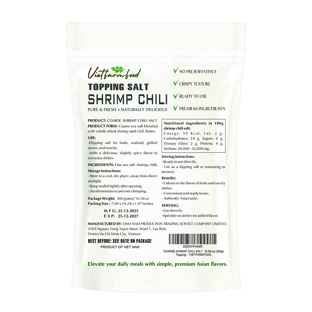COARSE SHRIMP CHILI SALT VIETFARMFOOD: Savory & Spicy – Ready to Enjoy, Gourmet Seasoning for Fruits, Snacks and Culinary Dishes