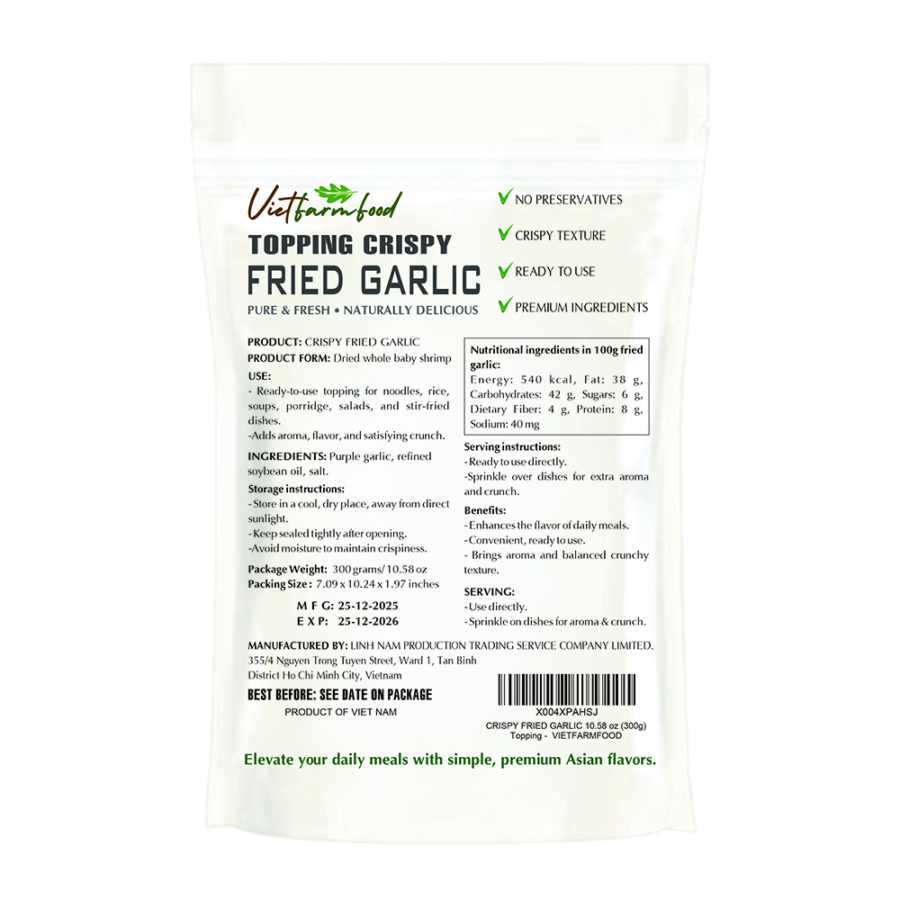 CRISPY FRIED GARLIC  VIETFARMFOOD: Savory & Crunchy – Ready to Enjoy, Great for Toppings, Salads or Gifting