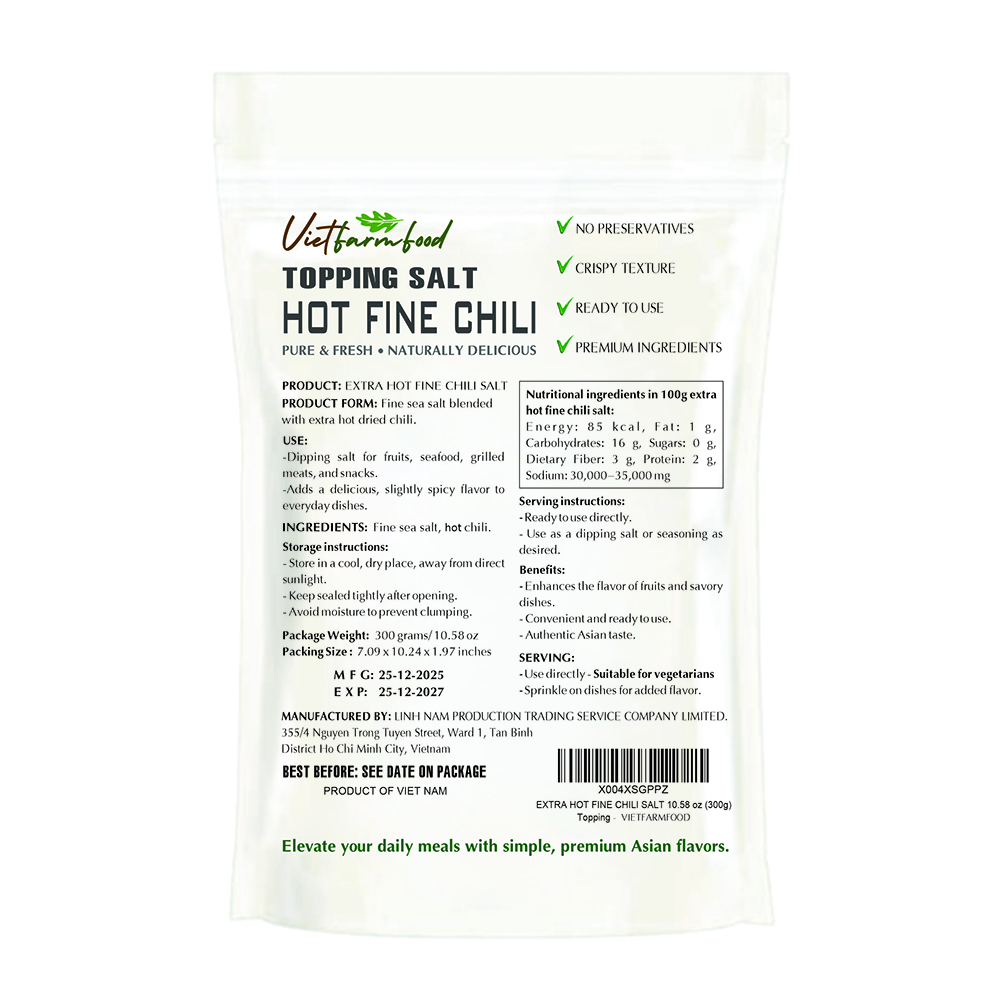 EXTRA HOT FINE CHILI SALT VIETFARMFOOD: Savory & Spicy – Ready to Enjoy, Gourmet Topping for Fruits, Seasoning, and Seafood