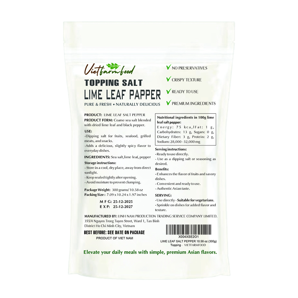 LIME LEAF SALT PEPPER VIETFARMFOOD: Savory & Fragrant – Ready to Enjoy, Great for Toppings, Cooking, or Gifting