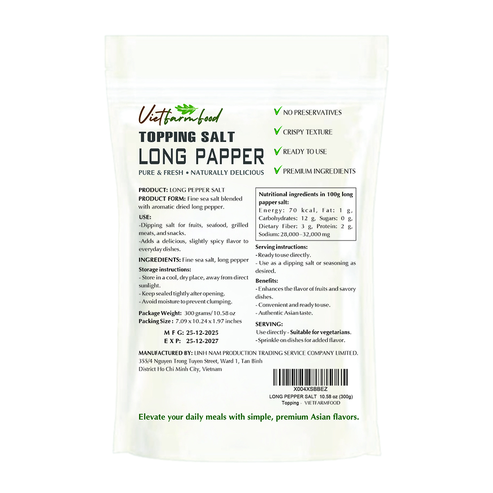 LONG PEPPER SALT VIETFARMFOOD: Savory & Spicy – Ready to Enjoy, Great for Toppings, Cooking, or Gifting