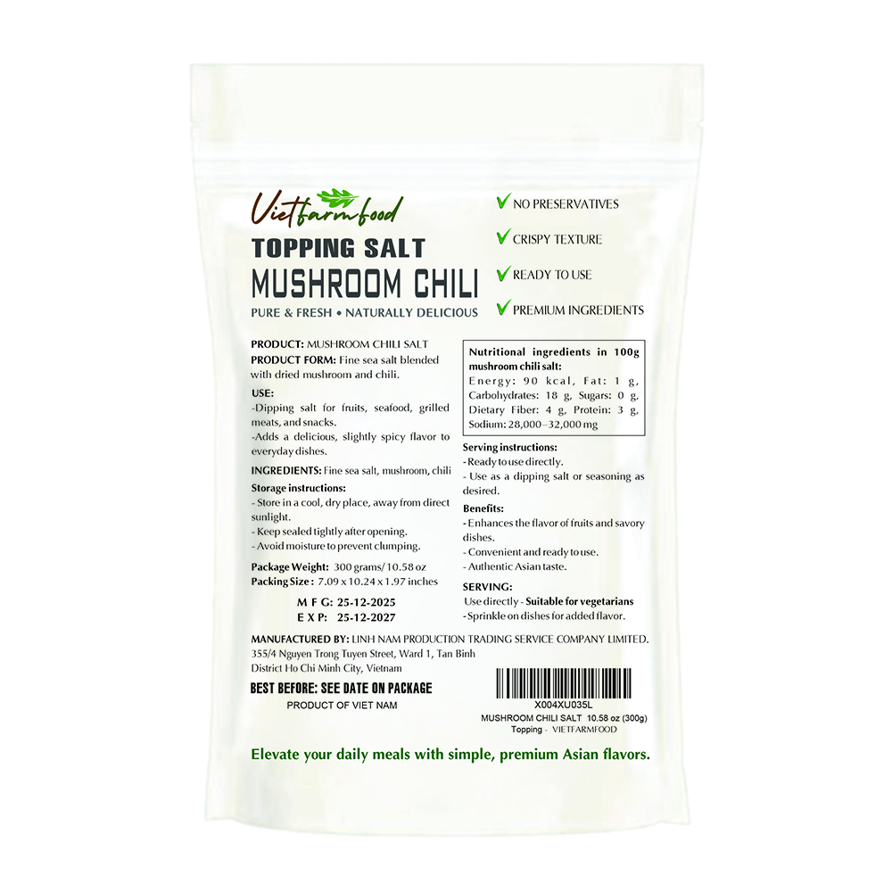 MUSHROOM CHILI SALT VIETFARMFOOD: Savory & Spicy – Ready to Enjoy, Great for Toppings, Cooking, or Gifting