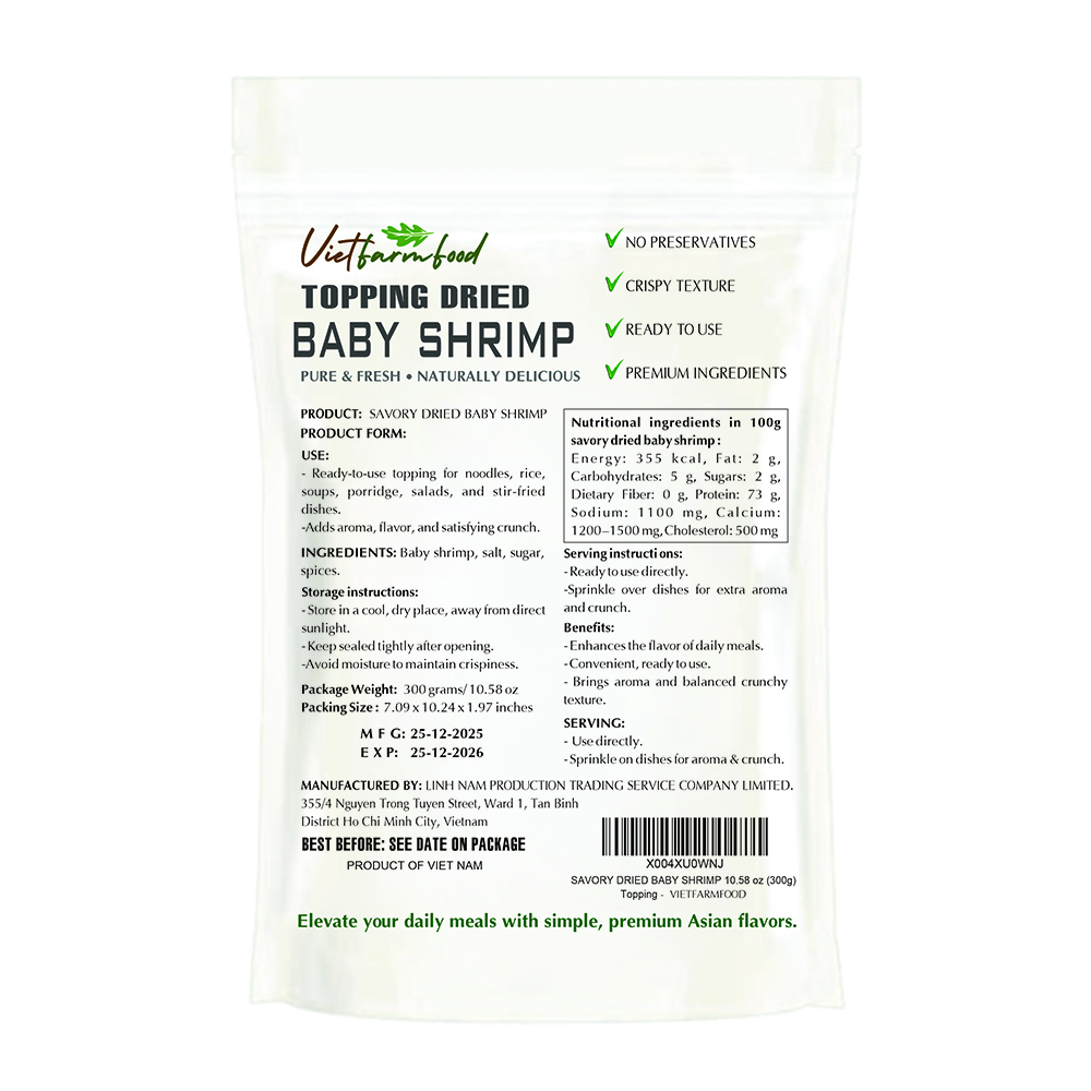 SAVORY DRIED BABY SHRIMP VIETFARMFOOD: Flavorful, High-Protein Topping – Ready to Use, Perfect for Rice, Congee, or Noodles