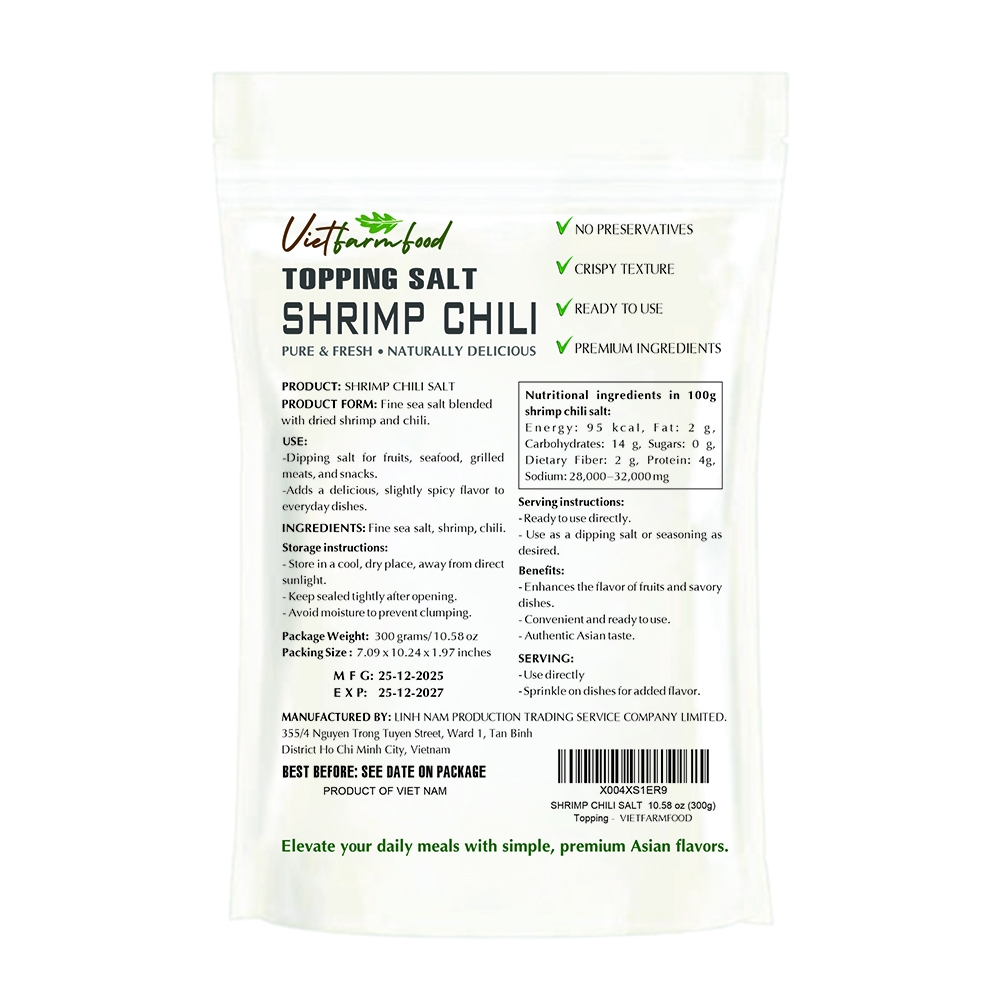 SHRIMP CHILI SALT VIETFARMFOOD: Savory & Spicy – Ready to Enjoy, Great for Toppings, Snacking or Gifting