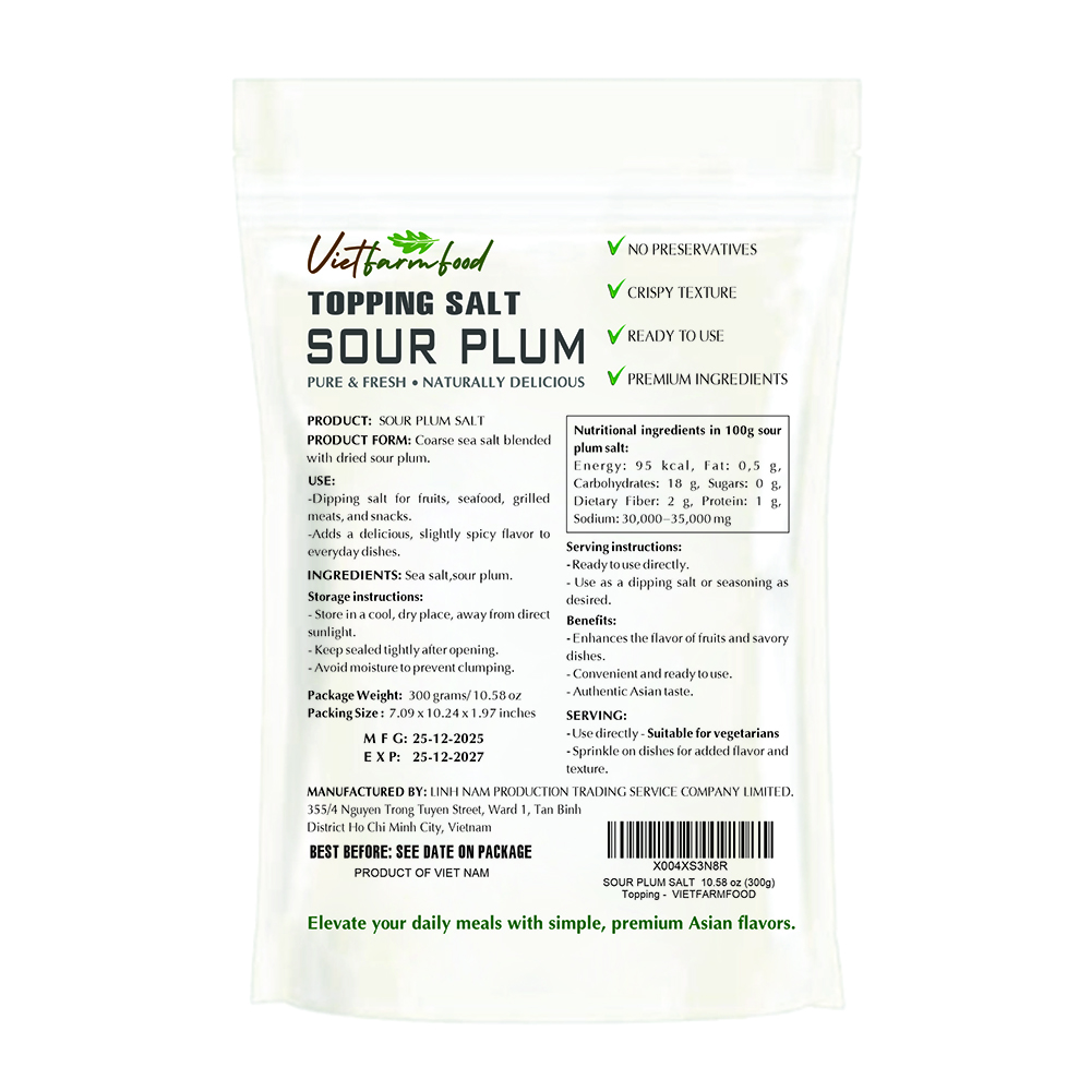 SOUR PLUM SALT VIETFARMFOOD: Savory & Tangy – Ready to Enjoy, Gourmet Topping for Fruits, Snacks, and Seasoning