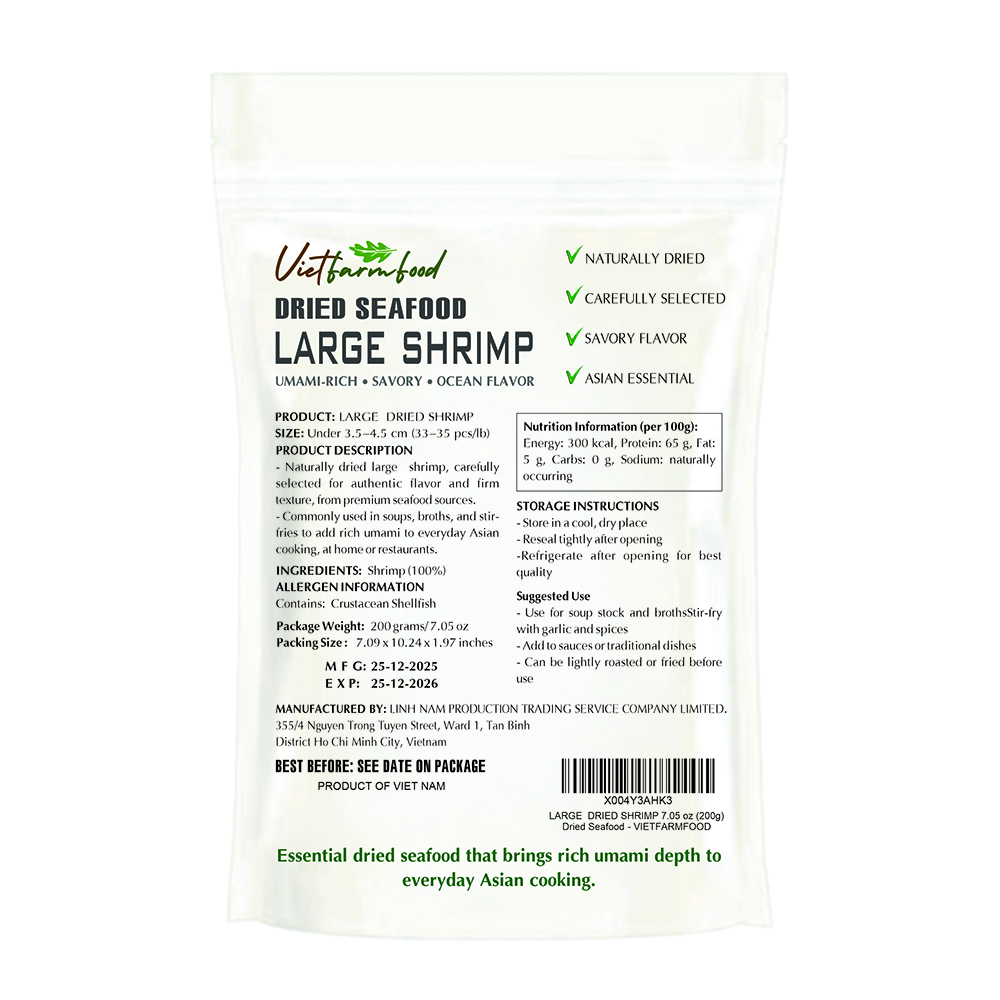 LARGE DRIED SHRIMP VIETFARMFOOD: Savory Seafood Flavor – Ready to Use for Cooking, Broth, or Relish