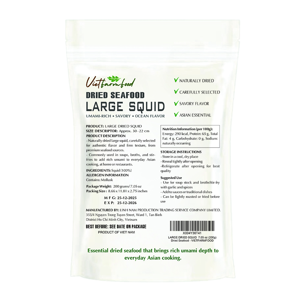LARGE DRIED SQUID VIETFARMFOOD: Savory Seafood Flavor – Ready to Grill, Chewable Protein Snack