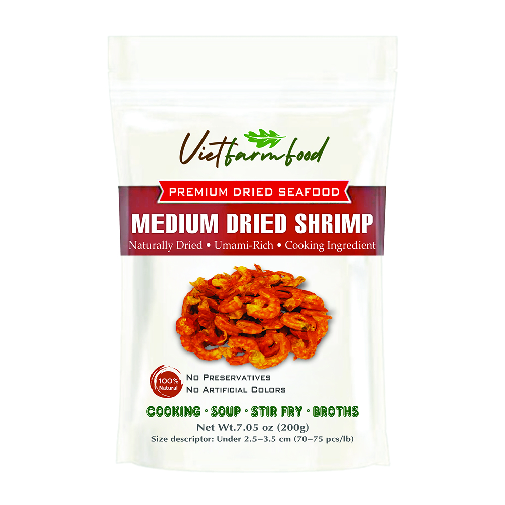 MEDIUM DRIED SHRIMP VIETFARMFOOD: Savory Seafood Flavor – Ready to Use for Cooking, Broth, or Relish