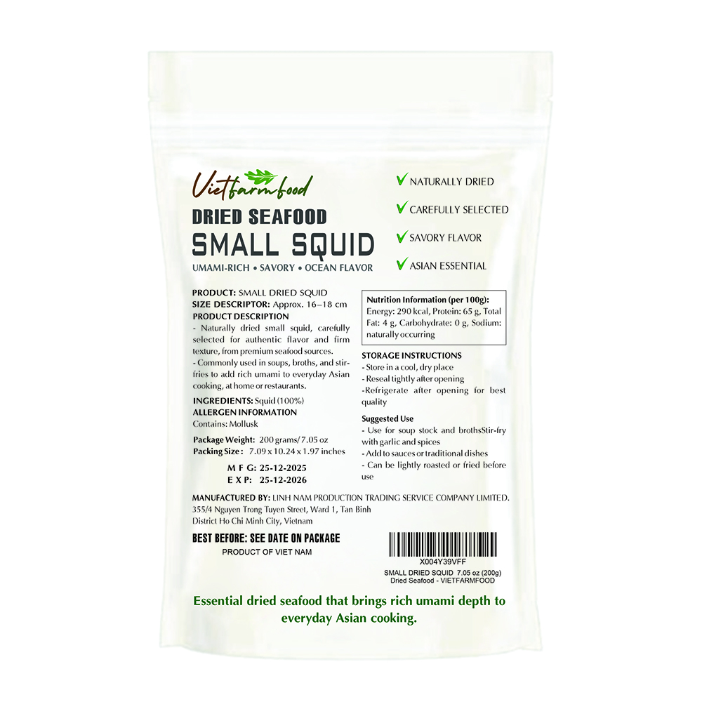 SMALL DRIED SQUID VIETFARMFOOD: Savory Seafood Flavor – Ready to Grill, Chewable Protein Snack