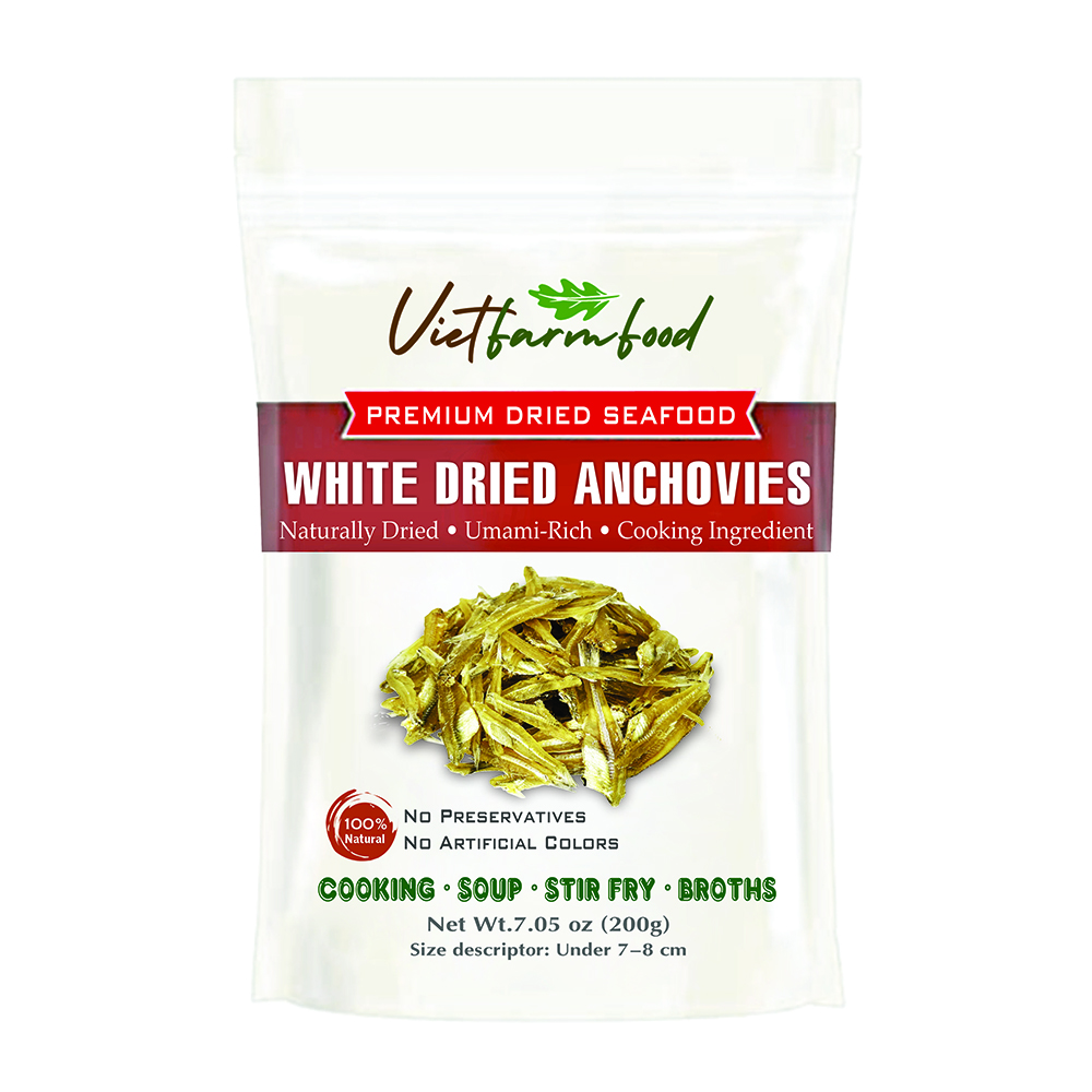 MILKY WHITE DRIED ANCHOVIES VIETFARMFOOD: Premium Small Size & Pure Flavor – Ideal for Broth, Relish, or Light Meals