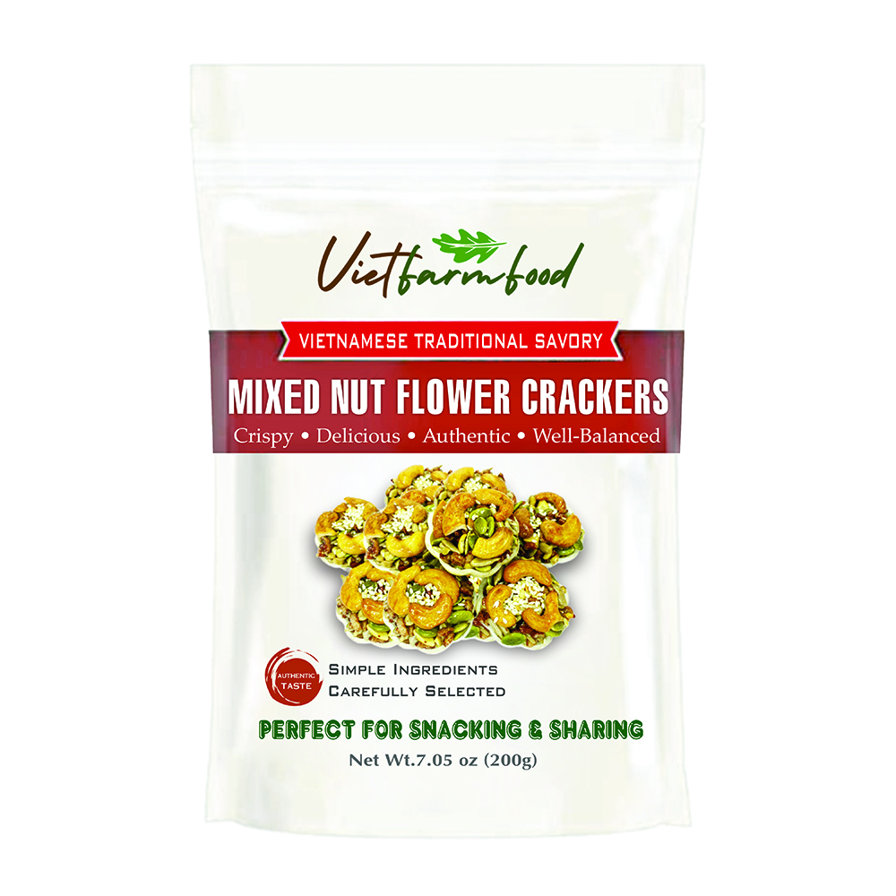 MIXED NUT FLOWER CRACKERS 7.05 oz (200g) VIETFARMFOOD: Savory & Crunchy – Ready to Enjoy, Gourmet Snack for Parties and Daily Enjoyment