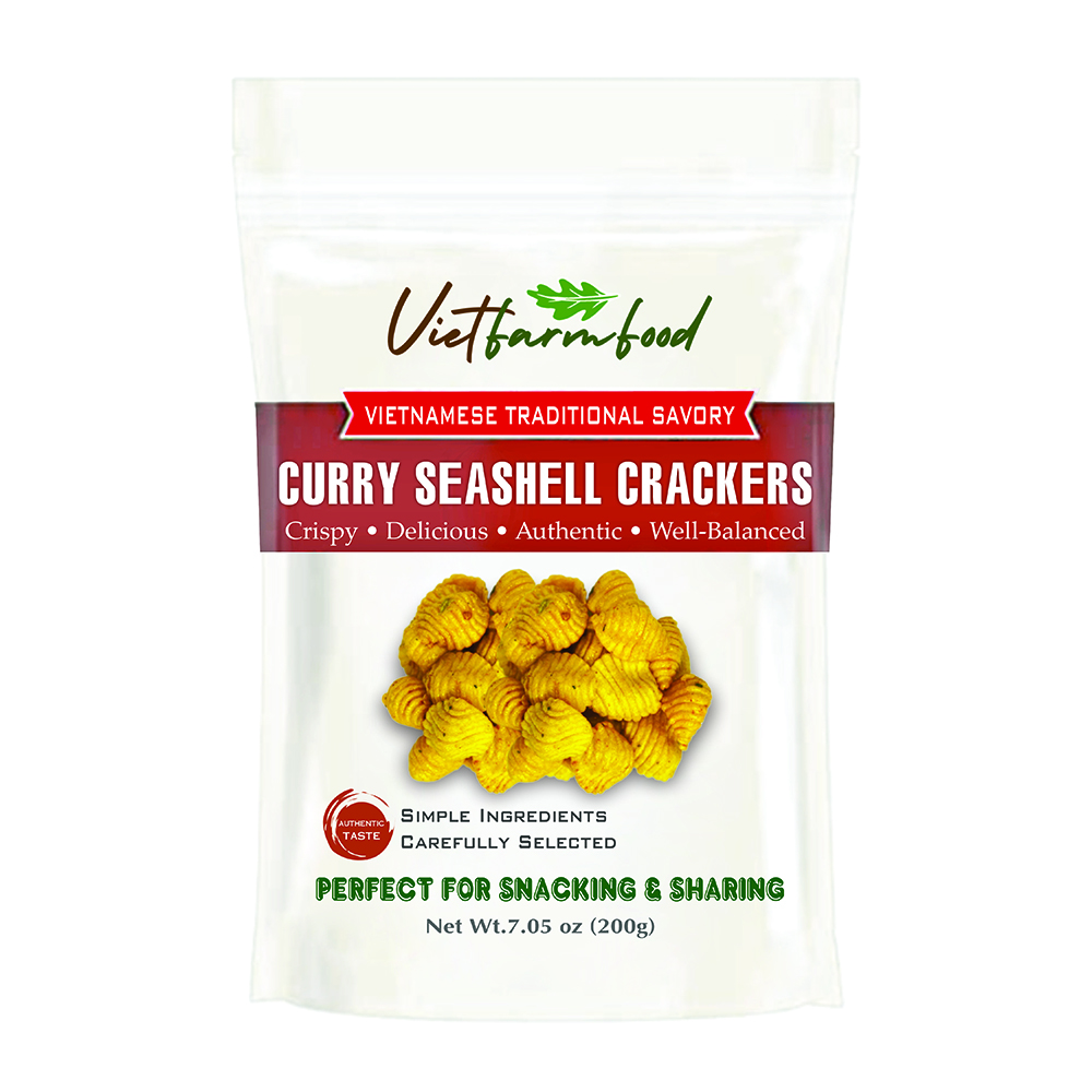 CURRY SEASHELL CRACKERS 7.05 oz (200g) VIETFARMFOOD: Extra Crispy & Savory – Ready to Enjoy, Gourmet Snack for Parties and Daily Enjoyment