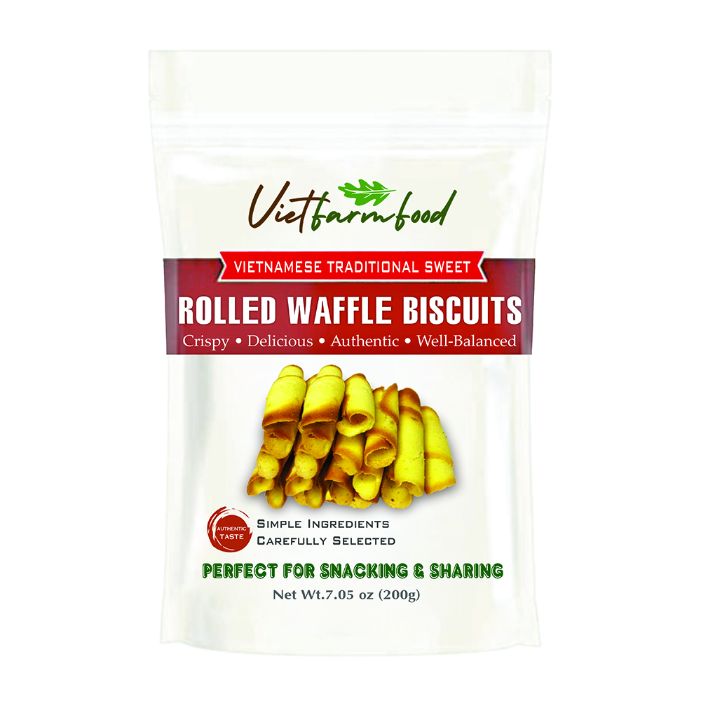 ROLLED WAFFLE BISCUITS 7.05 oz (200g) VIETFARMFOOD: Savory & Crunchy – Ready to Enjoy, Gourmet Snack for Parties and Daily Enjoyment
