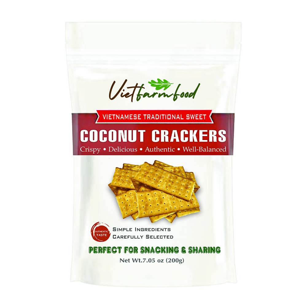 COCONUT CRACKERS 7.05 oz (200g) VIETFARMFOOD: Savory & Crunchy – Ready to Enjoy, Gourmet Snack for Parties and Daily Enjoyment