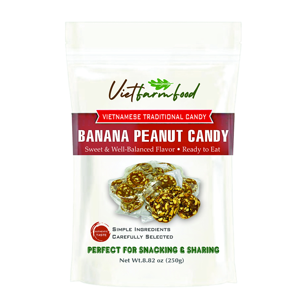 BANANA PEANUT CANDY 8.82 Oz (250g) VIETFARMFOOD - Soft Chewy Asian Snack, Naturally Fragrant, Made in Vietnam
