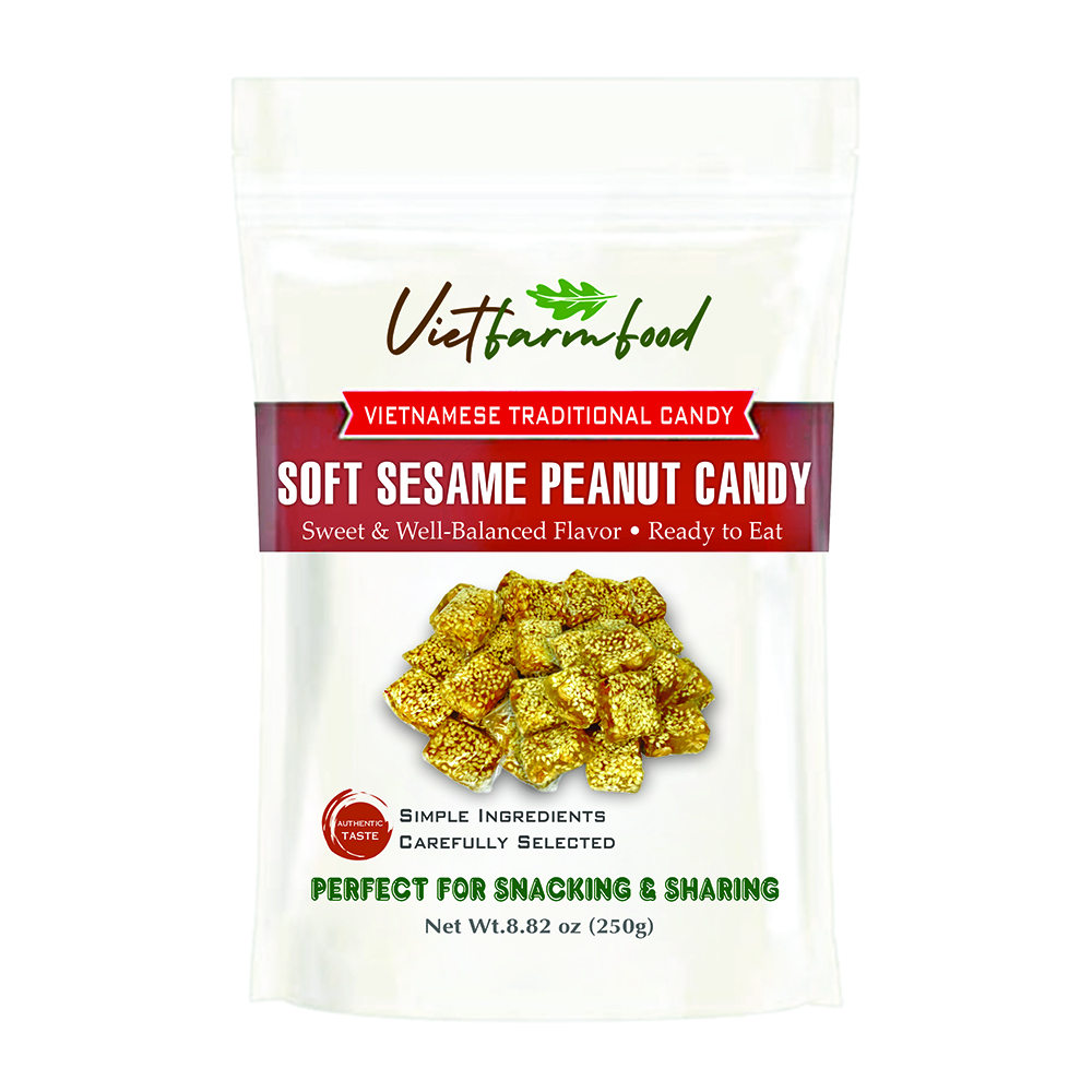 SOFT SESAME PEANUT CANDY 8.82 Oz (250g) VIETFARMFOOD - Soft Chewy Asian Snack, Naturally Fragrant, Made in Vietnam