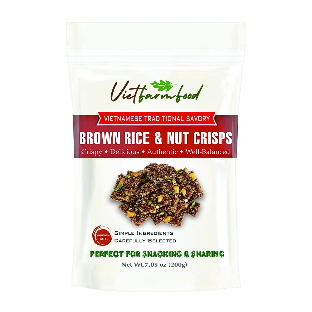 BROWN RICE & CRISPS 7.05 oz (200g) VIETFARMFOOD: Savory & Crunchy – Ready to Enjoy, Gourmet Snack for Parties and Daily Enjoyment