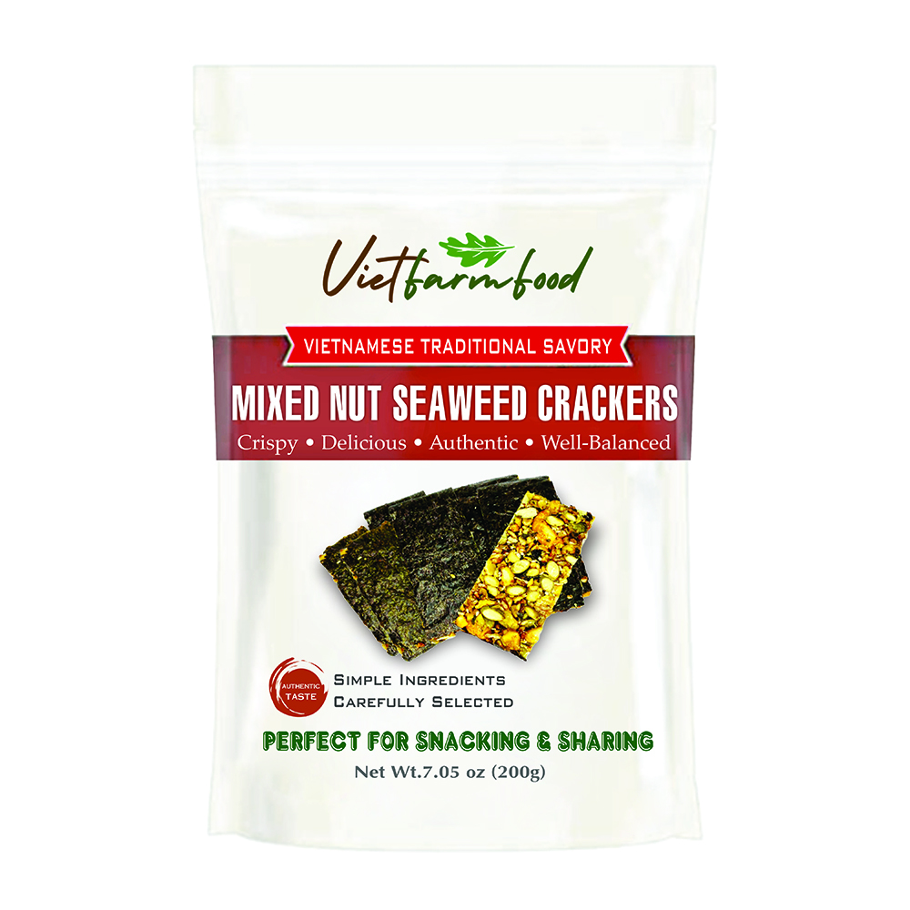 MIXED NUT SEAWEED CRACKERS 7.05 oz (200g) VIETFARMFOOD: Savory & Crunchy – Ready to Enjoy, Gourmet Snack for Parties and Daily Enjoyment