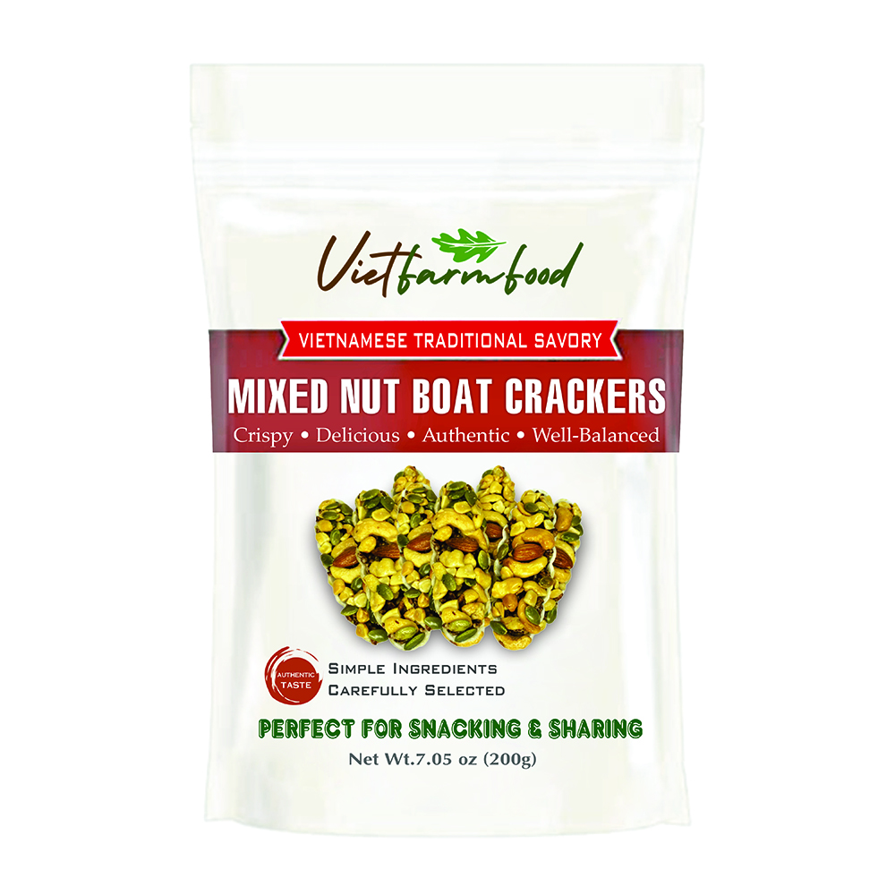 MIXED NUT BOAT CRACKERS 7.05 oz (200g) VIETFARMFOOD: Savory & Crunchy – Ready to Enjoy, Gourmet Snack for Parties and Daily Enjoyment