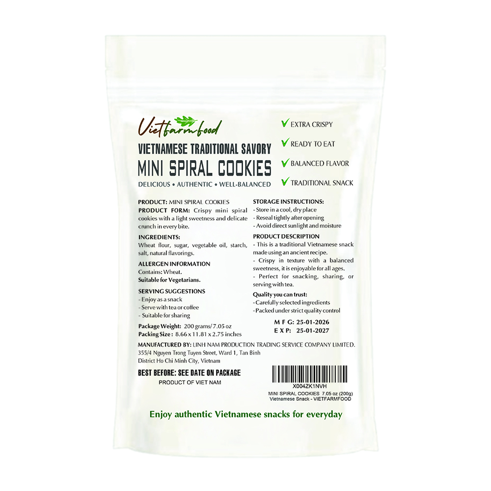 MINI SPIRAL COOKIES 7.05 oz (200g) VIETFARMFOOD: Savory & Crunchy – Ready to Enjoy, Gourmet Snack for Parties and Daily Enjoyment