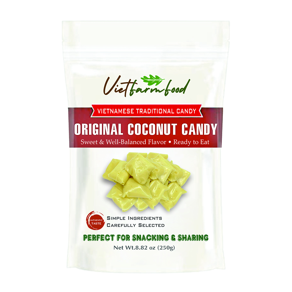 ORIGINAL COCONUT CANDY  8.82 Oz (250g) VIETFARMFOOD  - Soft Chewy Asian Snack, Naturally Fragrant, Made in Vietnam